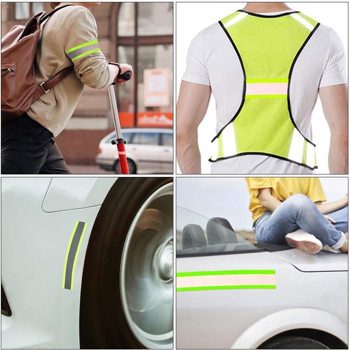 Reflecterende veiligheidsband van 5 m x 15 cm, fluorescerend polyester voor kleding, tassen en hondenhalsbanden, weerbestendig en ideaal voor outdoor gebruik