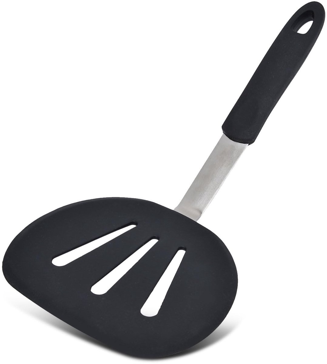 aladdien - Siliconen spatel - Pannenkoekenspatel - Ergonomisch ontwerp - Zwart - Gleufspatel - Vaatwasserbestendig - Geschikt voor koken - 31,2 cm