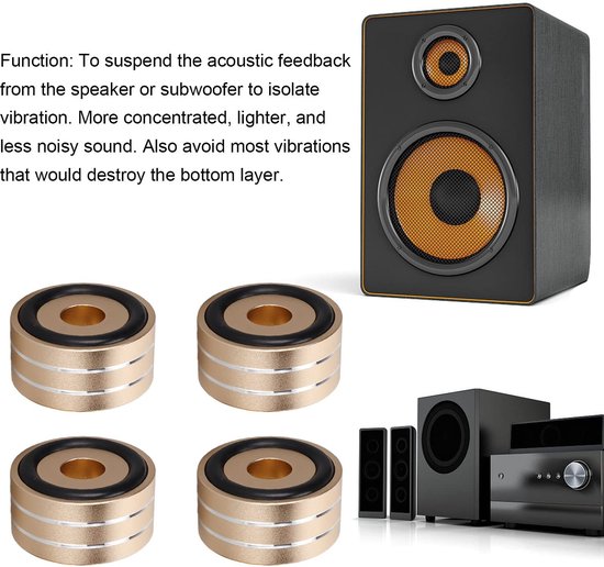 Dailygoody - Speaker Isolation Spike Stand - Aluminium Speaker Isolatie Voeten - Stabiele Installatie - Goud - Anti Slip Rubber - Voor HiFi Audio Appa... — afbeelding 5