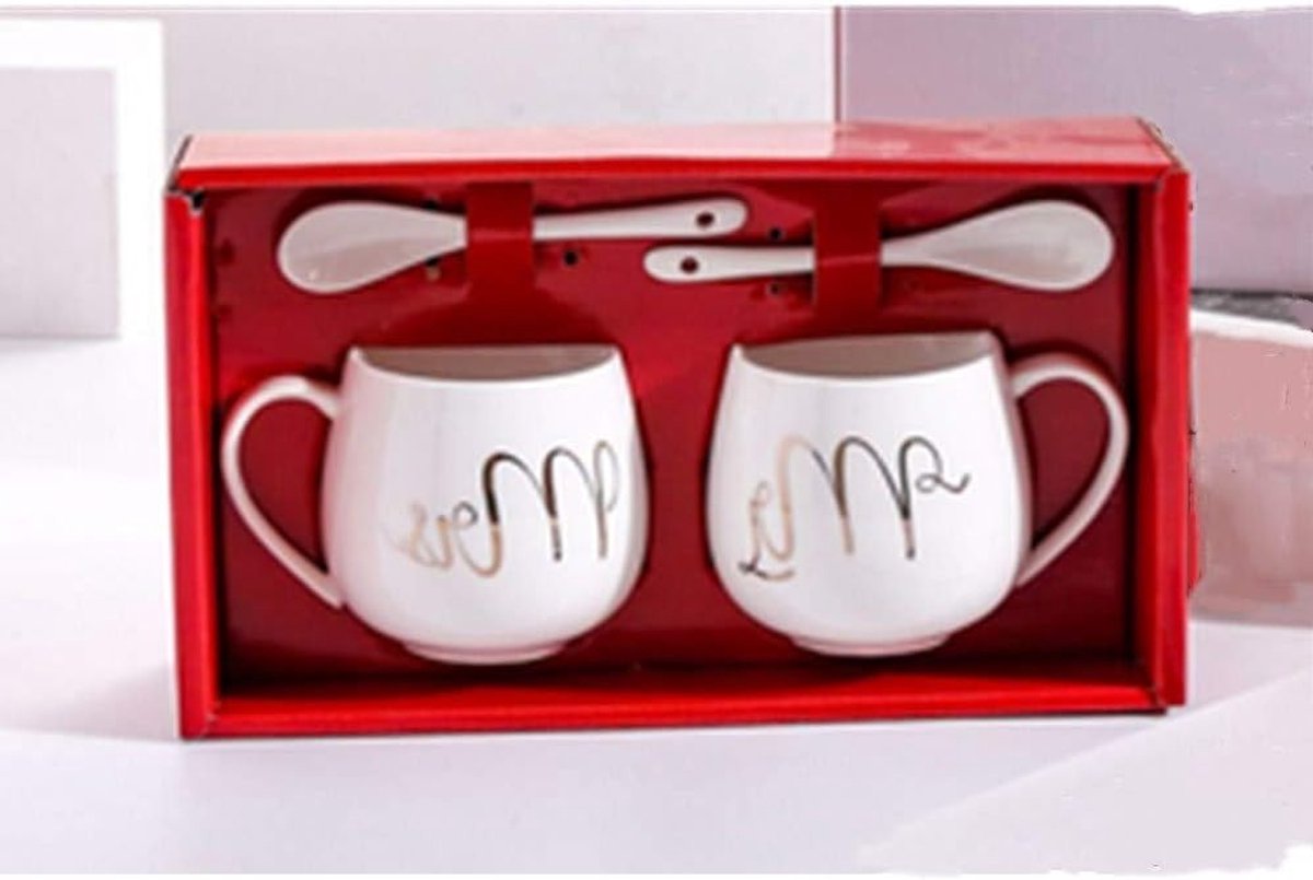 Leuke Koppels Koffiemokken - 350ml Keramische Set - Grappige Cadeaus voor Hem en Haar - Dubbele Kom Koffiemok voor Koffie, Thee en Melk - Perfect voor Thuis en Op Kantoor
