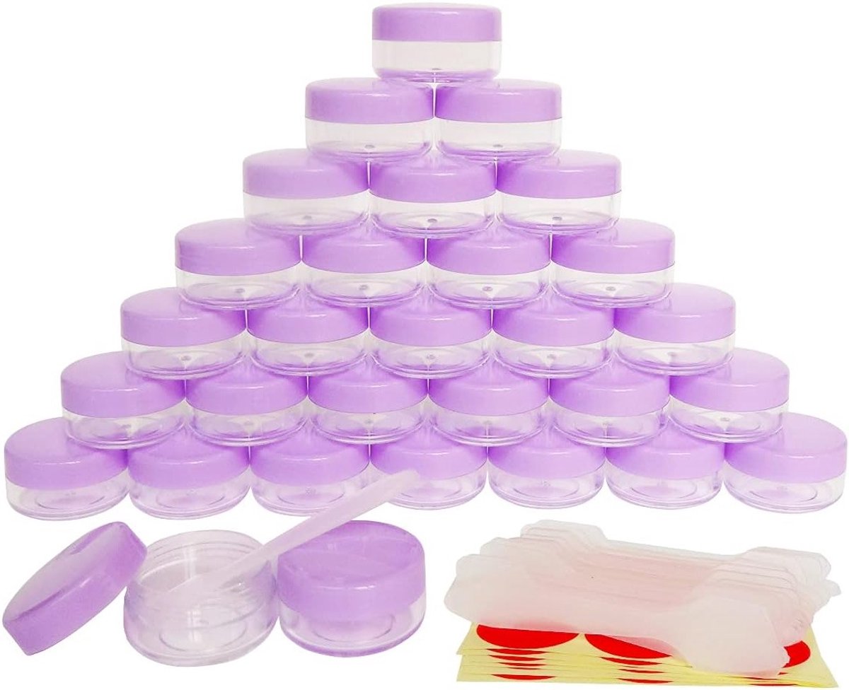 30 Stuks 10ml Reiskruidenpotjes met Paarse Deksels voor Cosmetica, Perfect voor Oogschaduw, Gezichtscrème en Lippenbalsem, Ideaal voor Reizen en Organisatie