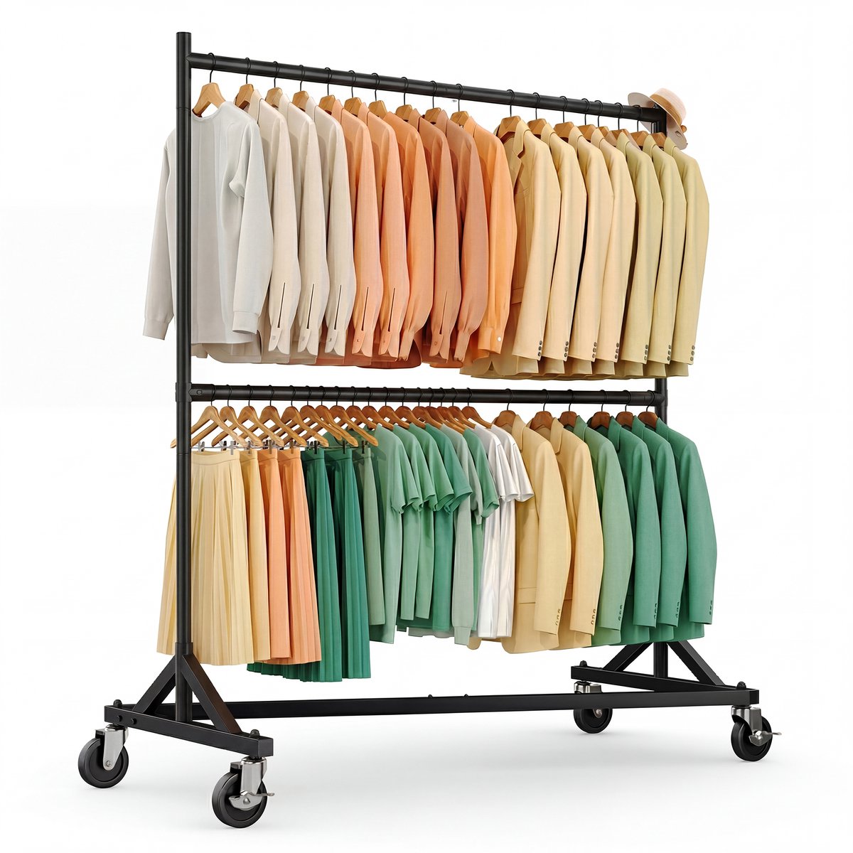 HOKEEPER Zware kleiderstandaard met Z-voet – in hoogte verstelbaar (190-220 cm), op wielen, 250 kg draagkracht – industrieel design voor thuis of winkel