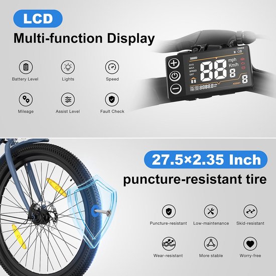 Elektrische Fiets Colorway BK8SL - Trendy 27.5 Inch City Commuter EBike met Afneembare 36V 12Ah Lithium Batterij - Mountain E-Bike met 250W Motor - Damesfiets - IP54 Waterdicht