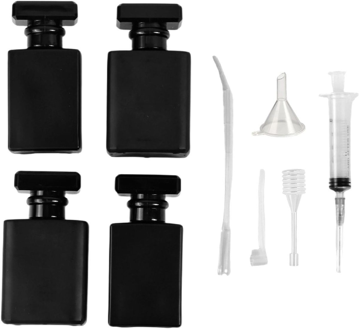 Oplaadbare parfumverstuivers set van 4 voor reizen, lege parfumflessen met zilveren sproeiers en trechters, ideaal voor mannen en vrouwen