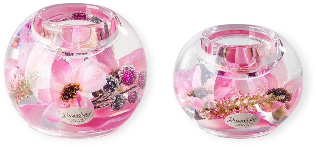 Gilde Handwerk - Dreamlight - Waxinelichthouders - Flower - set van 2 - glas - Handgemaakt - 8x9 cm & 6x8 cm