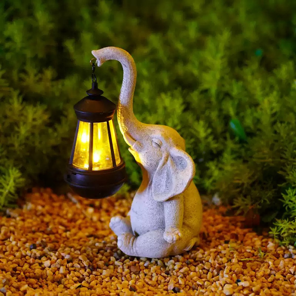 LED-dierenlampjes op zonne-energie- sfeerverlichting voor buiten- schattige tuinverlichting van hars-Landschapslamp met olifantmotief - Olifantenlamp op zonne-energie - Wit -18.5*14*25.5CM