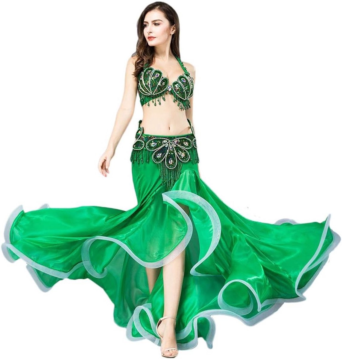 Belly Dance Kostuum Set met Bh, Ceintuur en Rok - Sequins en Drill Ontwerp voor Optredens en Oriëntaalse Dans