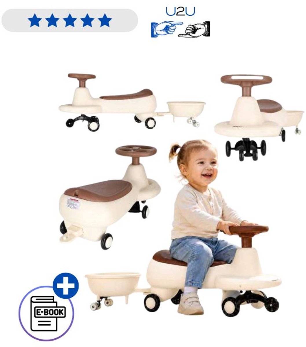 Swing Fix S5 Gravity Ride On Met Trailer En LED Wielen – Loopauto Met Muziek Licht En 360° Stuur Kinder Voertuig Met Verlichte Wielen Ergonomische Zitting En Aanhanger Voor Kinderen Met Ebook