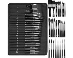 PromoHome 24-delige Aquarelpenselen Set - Professionele Synthetische Eekhoornhaar Penselen met Stoffen Rol - Rond, Liner, Plat, Filbert, Dolk, Kattentong voor Aquarel en Gouache