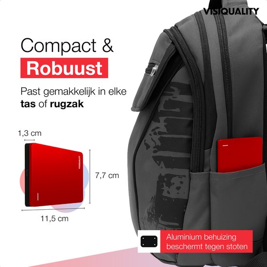 VisiQuality High-Speed Externe Harde Schijf 750 GB - Draagbare Harde Schijf USB 3.0 - Voor Windows & Mac - Xbox & PS4 games - Compact - Rood — afbeelding 5