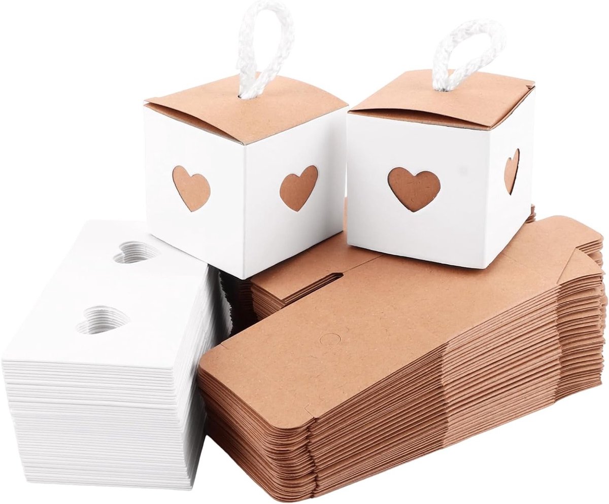 Kleine geschenkdoosjes van kraftpapier, 100 stuks, 5,5 x 5,5 x 5,5 cm, ideaal voor bonbons, gastgeschenken en feesten zoals verjaardagen en bruiloften