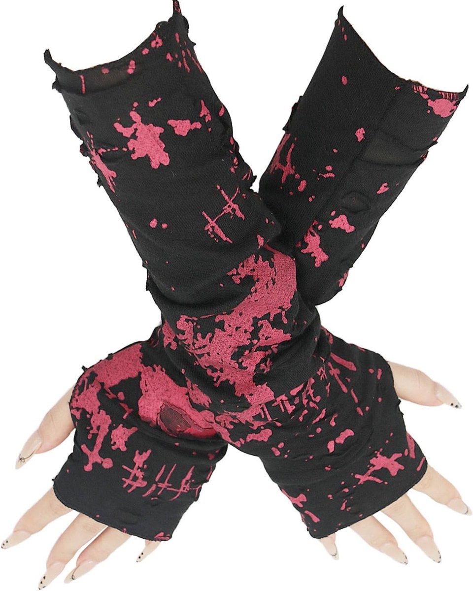 Dames Lange Vingerloze Polswarmers met Rips voor Gothic en Punk Rock Stijl, Ideaal voor Halloween en Cosplay Feestjes