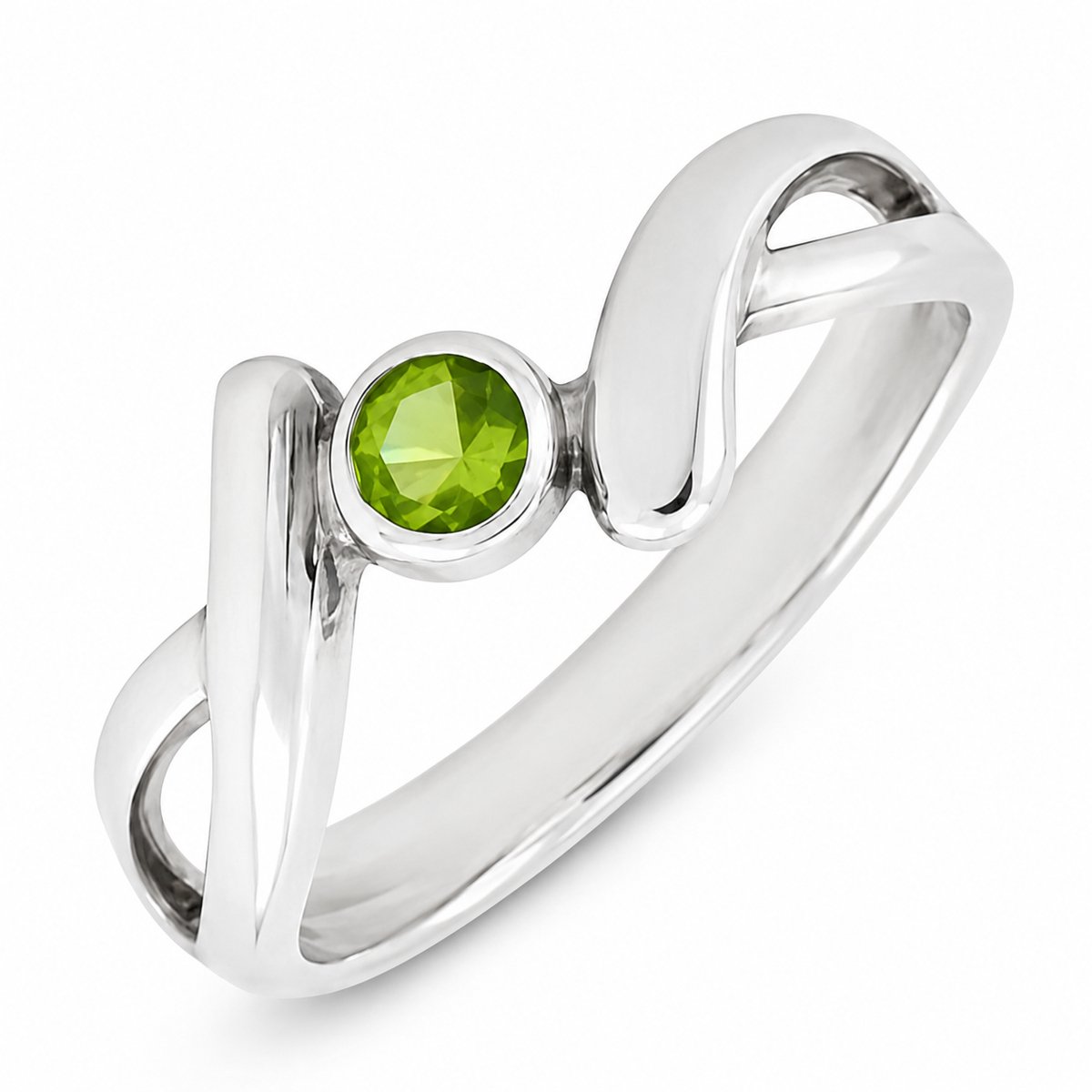 Kinderring 925 Zilver – Zilveren Ring met Groene Steentje – Open Design – Kinder Ring Meisje