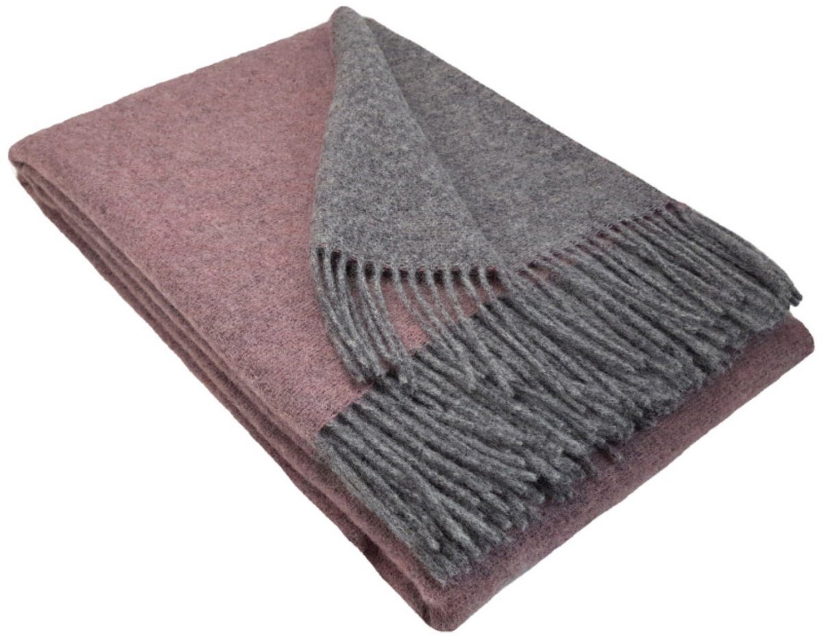 Plaids.shop® Wollen Plaid - VIENNA - Roze-Grijs (140x200cm) Duo