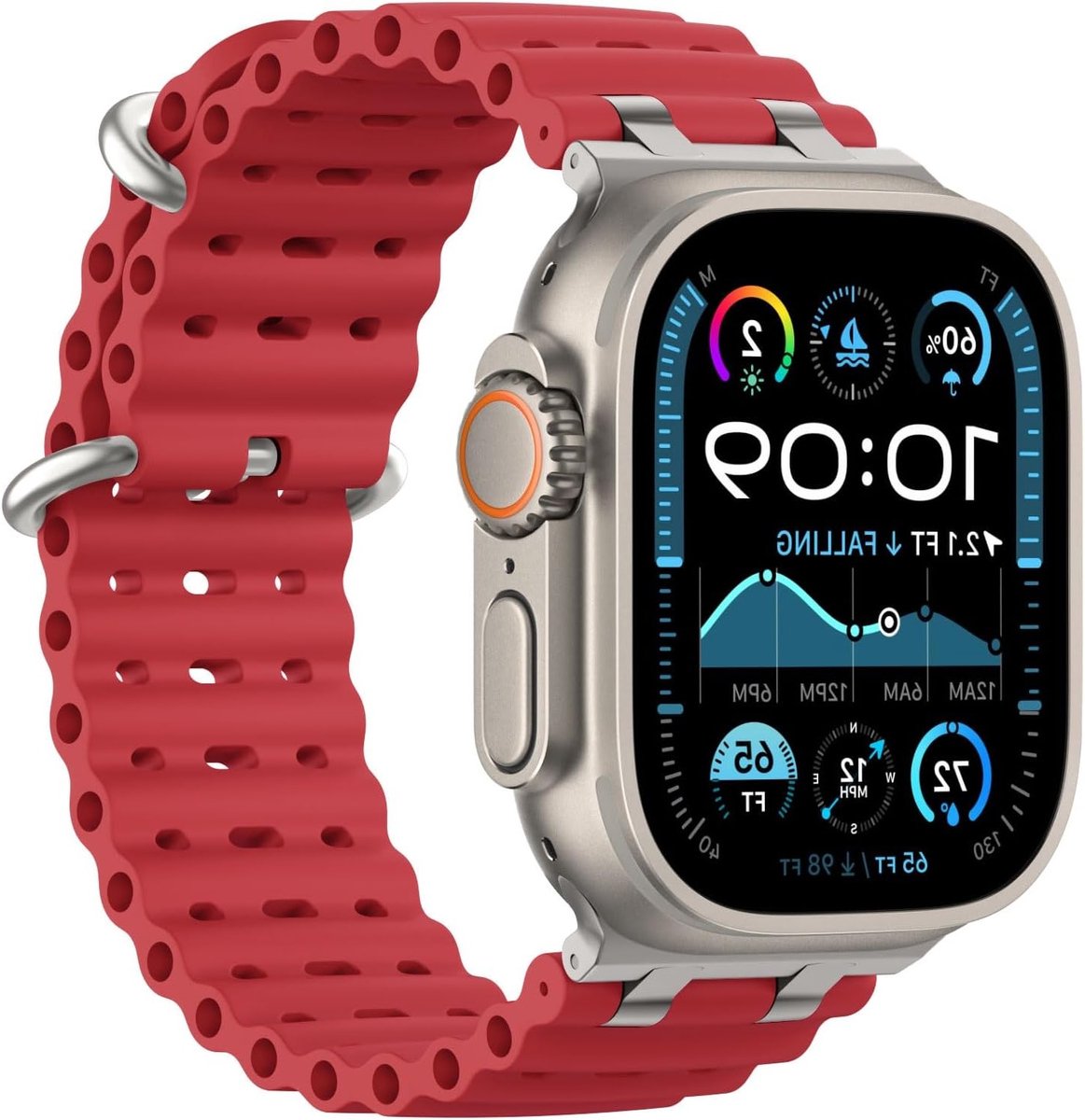 Verbeterde Ocean Band voor Apple Watch Ultra 2/Ultra 49mm, S10 46mm, 9/8/7 45mm, SE2/SE/6/5/4 44mm, 3/2/1 42mm - Ademend Sporthorlogeband voor Mannen met Metaalverbinding en Comfortabele Pasvorm