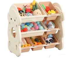Kelseek Speelgoedkast - Opbergkast - Speelgoedrek - Organizer - Kinderen - Beer - 3 planken - 7 bakken - 64x40x63 cm - Beige