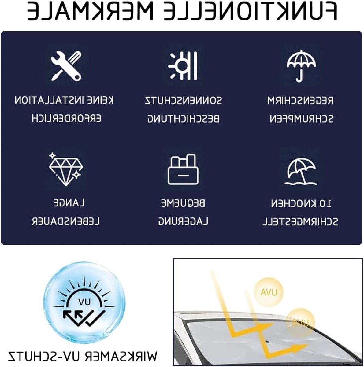 Verstelbare Parasol voor Auto Voorruit, 130 x 75 cm, 360° Rotatie, Inklapbare Zonnescherm voor Bescherming tegen Hitte en UV-stralen