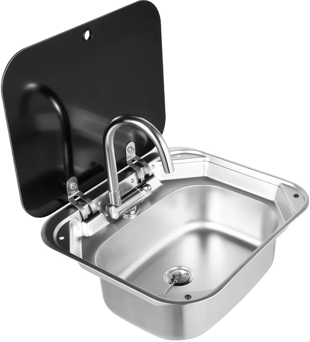 Cellista Camper Spoelbak met Kraan - RV Inbouw Spoelbak - RVS Werkstation Spoelbak - Opvouwbare Glasdeksel Spoelbak - Camper Boot Bar Keuken - 41 cm