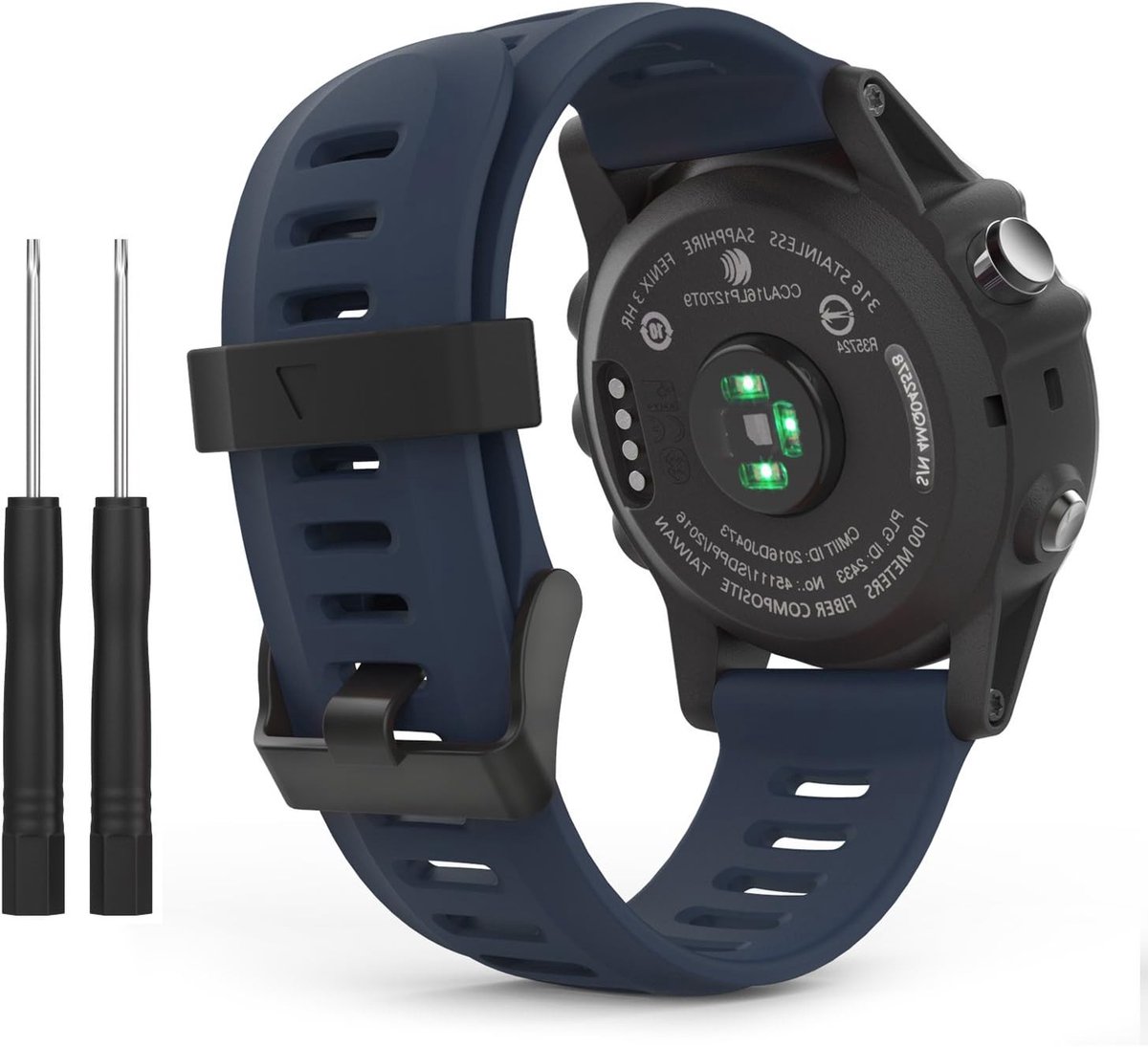 Zachte siliconen horlogeband voor Garmin Fenix 3-3 HR, Fenix 5X-5X Plus, Tactix Charlie en Descent Mk1 in middernachtblauw, vervangingsband voor sporthorloge