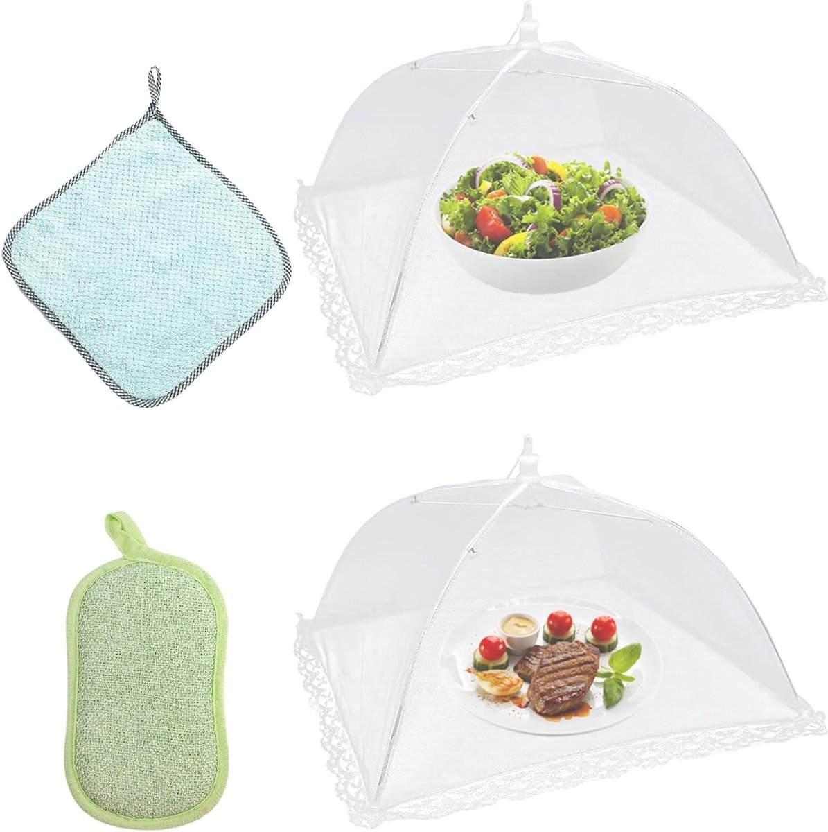 Voedselklokken set van 4, 30 x 30 cm, herbruikbare netstof tegen insecten voor keuken, picknick en camping, ideaal voor voedselbescherming