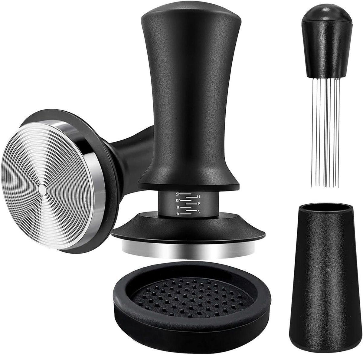 Espresso Distributor Tool met veermechanisme, 51mm Coffee Saboter voor consistente druk en gelijkmatige extractie, inclusief verdeler en siliconen mat