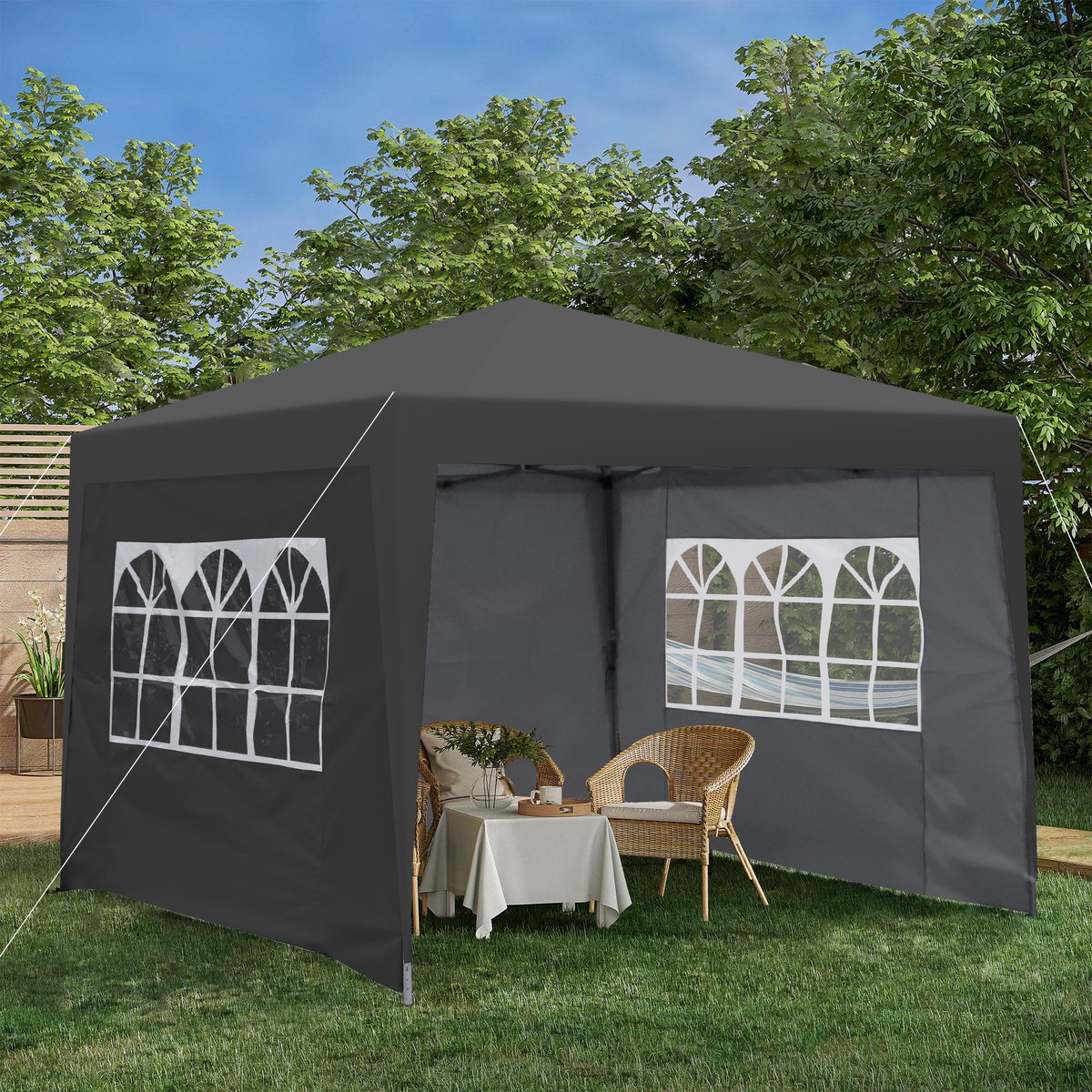 Partytent 3x3 m — Zwart opvouwbaar — Waterdicht & koudebestendig — Incl. 4 zijwanden & 4 zandzakken — UV-bescherming 50+ — Stalen frame