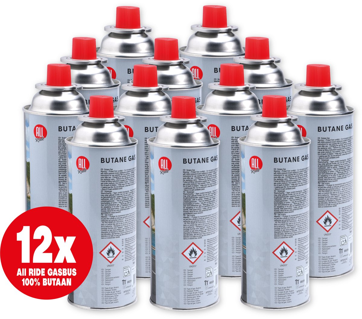 All Ride butaan gasbussen met Bajonet aansluiting – 12 Stuks - Voordeelverpakking