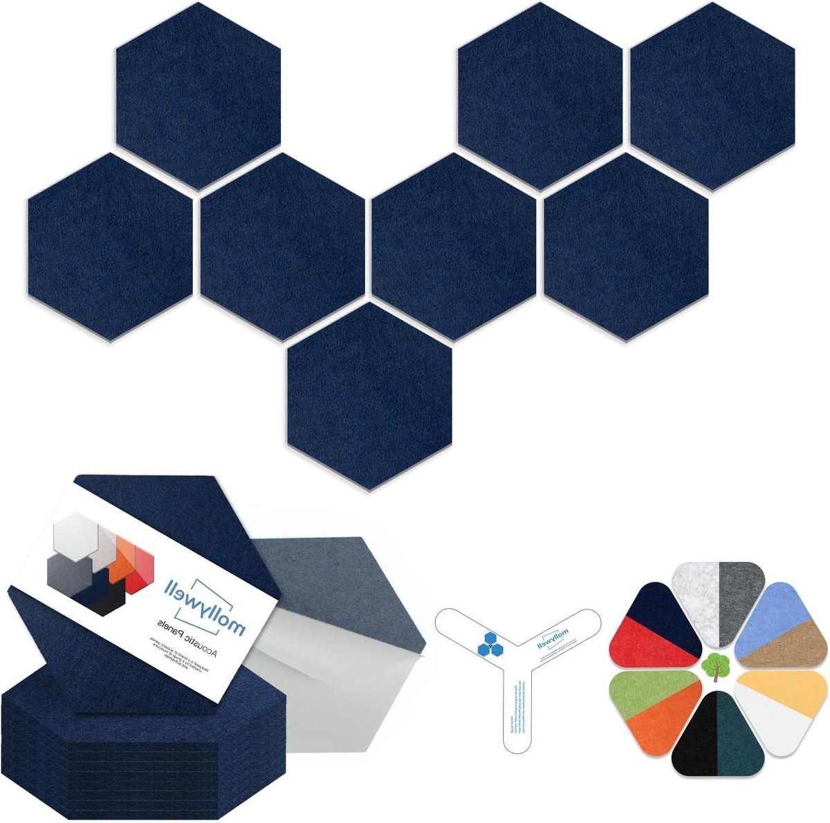 Akoestische Panelen - Geluidsisolatie Panelen - Geluidsverbetering - Hoge Dichtheid Vilt - 30 x 25 cm - Diepblauw