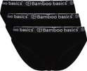 Drie zwarte bamboo basics slips met logo band, deels overlappend.