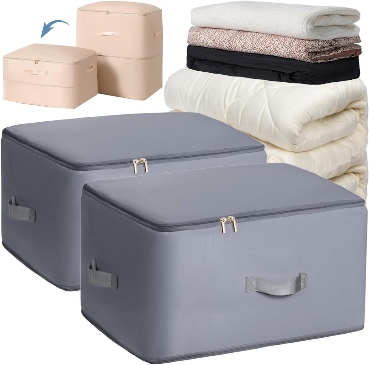 Compressiezakken Opslag - Opbergzakken Kleding - Ruimte Besparen - Zelfcompressie Ontwerp - 2 stuks X-Large - Grijs
