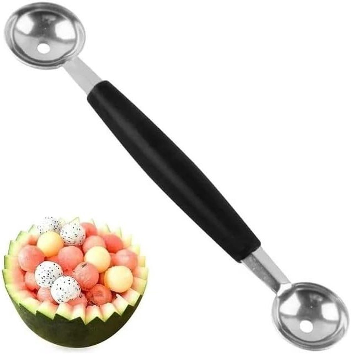 Meloen Baller Lepel - Fruit Schep - Fruit Decoreren - Dubbelzijdig Ontwerp - 18cm - Zwart