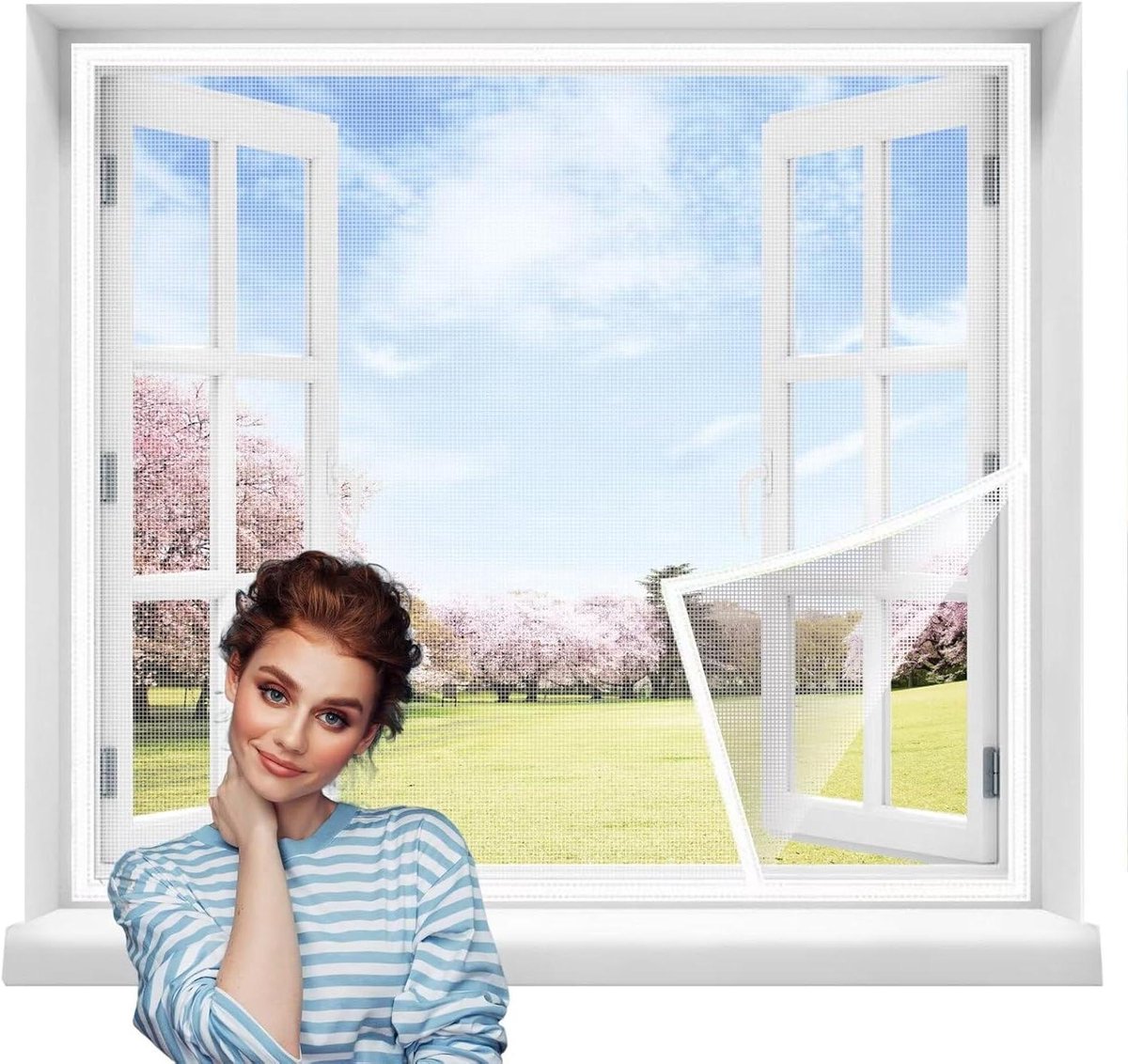 Raamhor Zelfsluitend - Horren Raam - Insecten Buiten Houden - Geen Boren Nodig - 80x130cm - Wit