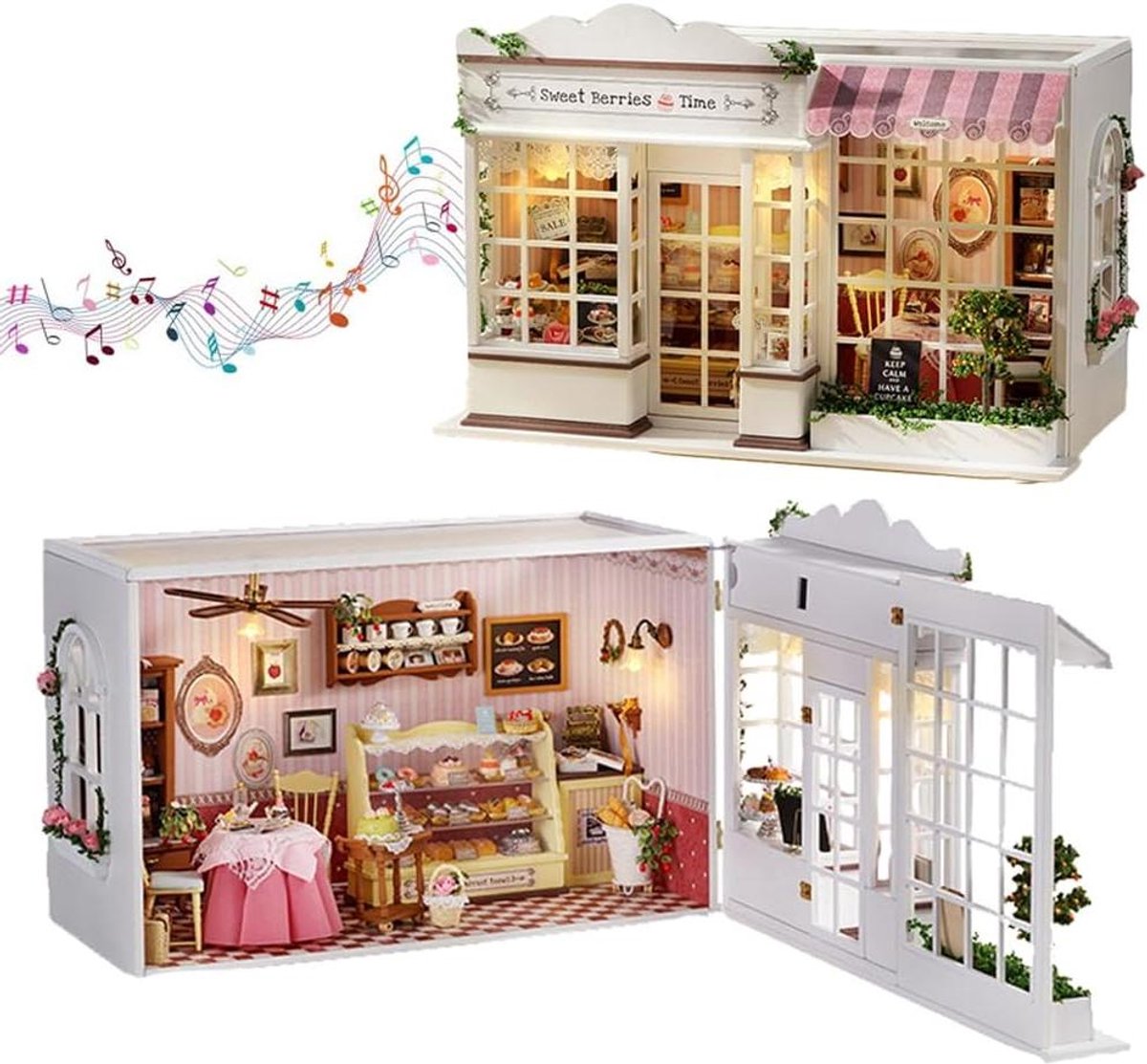 Miniatuur Poppenhuis Kit - Houten Puzzel Huis - Hobby Knutselen - Klassiek Winkel Design - 33.5x19x23.5CM - Wit