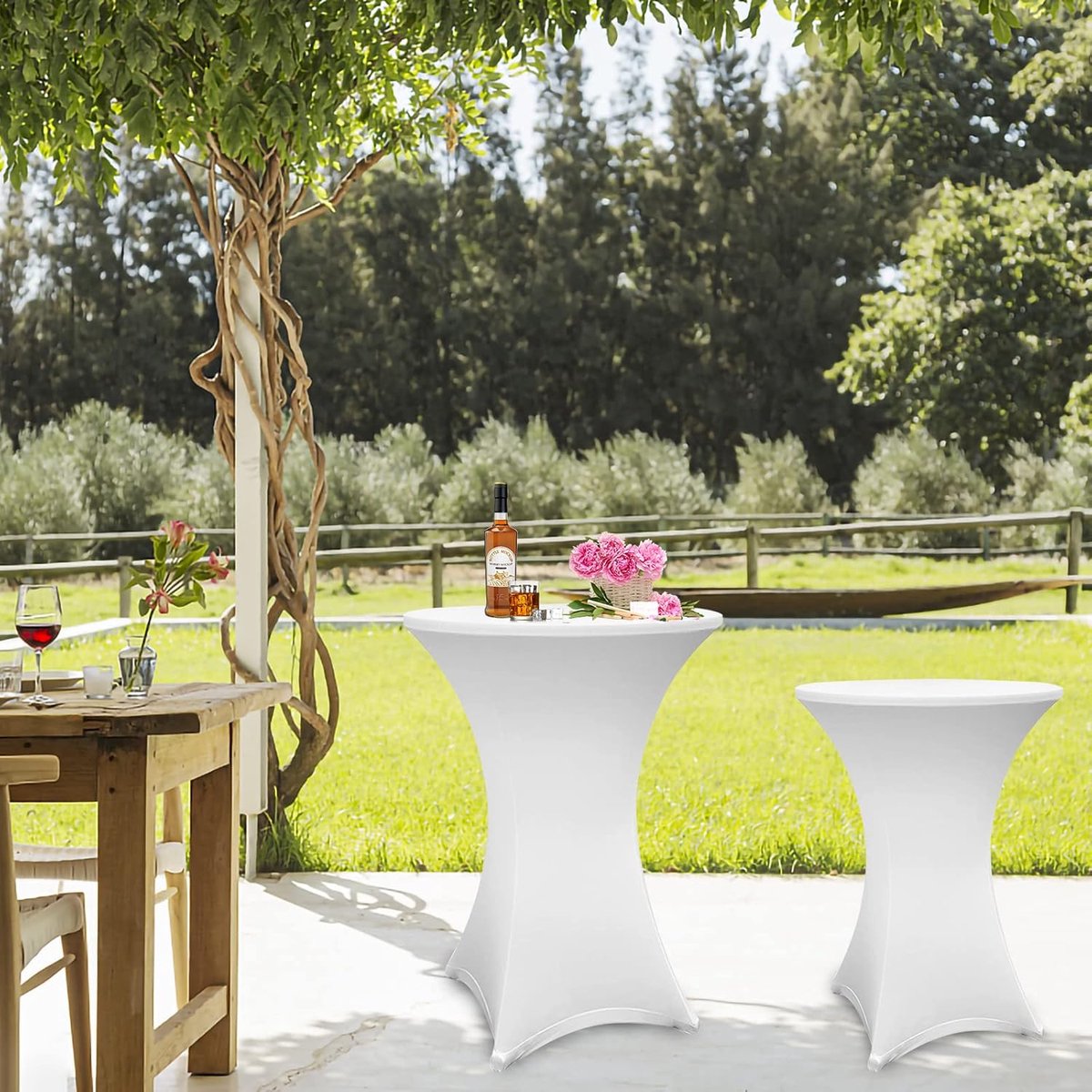 Bistro Tafelkleed - Ronde Tafelhoes - Feestelijke Decoratie - Elastisch en Strak - Diameter 70-75 cm - Wit