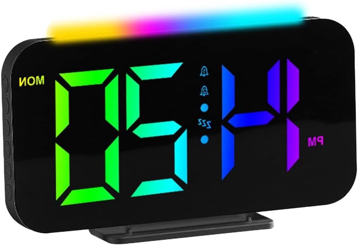 Slimme RGB Alarmklok met Nachtlamp, 10 Kleuren, 5 Helderheidsniveaus en 3 Volumestanden voor een Ontspannen Slaapervaring
