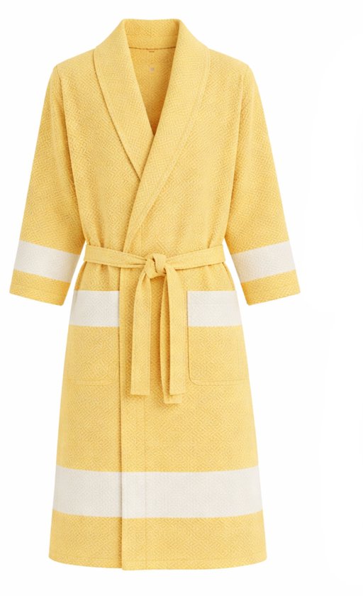 Badjas – sauna badjas dames & heren – hamam badjas – lichtgewicht & sneldrogend – 100% katoen – unisex - geel - maat L/XL