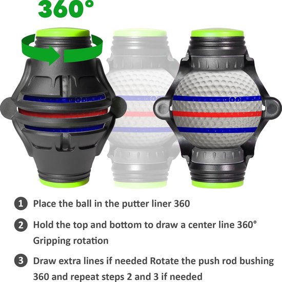 Sjabloon voor golfbalmarkering 360° drievoudig - lijntekenmarker - inclusief drie markers - formaat 6x7.4 cm - blauw — afbeelding 3