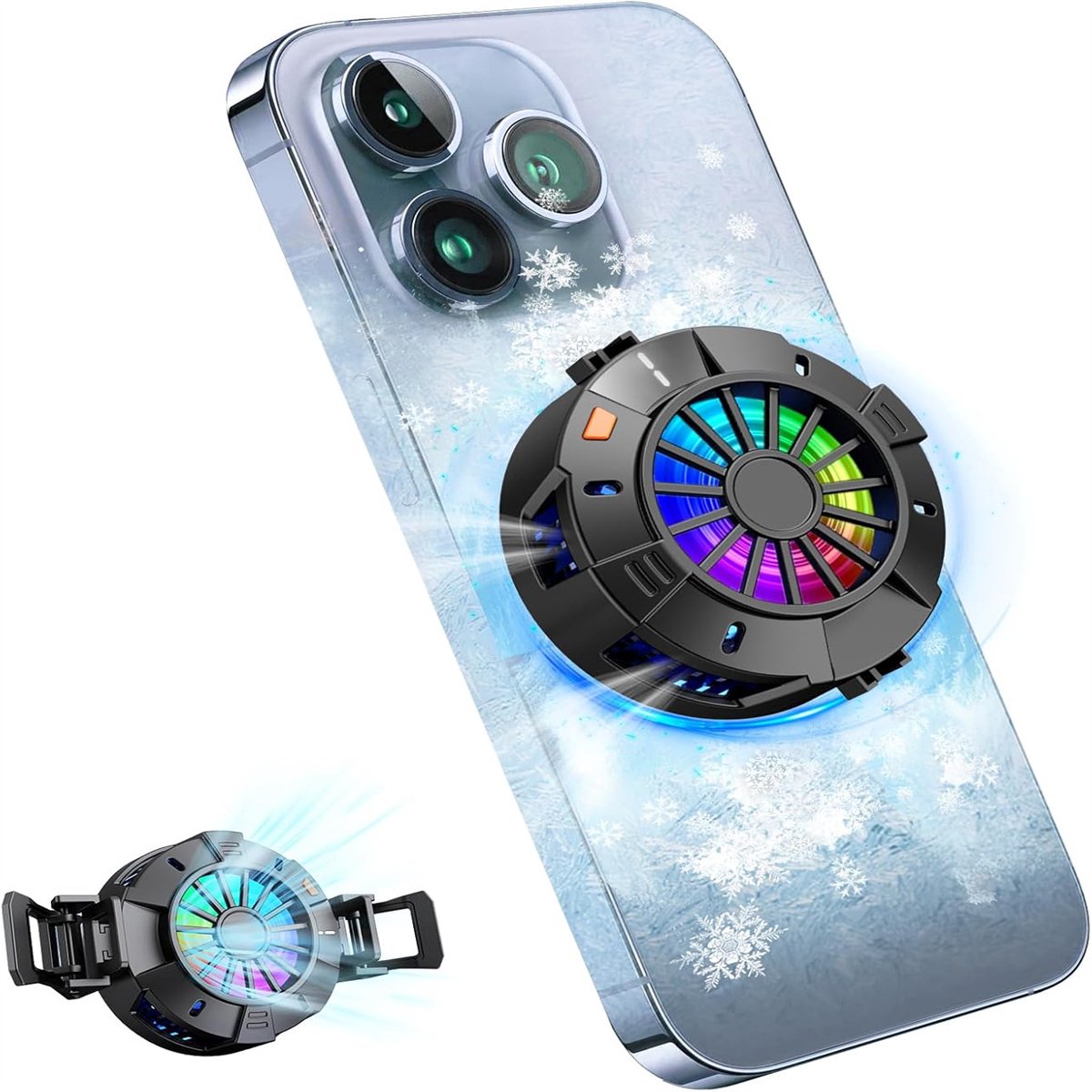 carmdering - 2-in-1 Magnetische En Clip-On Telefoonkoeler - Halfgeleider Gaming Koelventilator Radiator - Draagbare Cooling Fan - 3 Snelheidsniveaus - RGB Temperatuurdisplay - Duurzaam Kunststof - Lichtgewicht En Stil - 1 Stuk