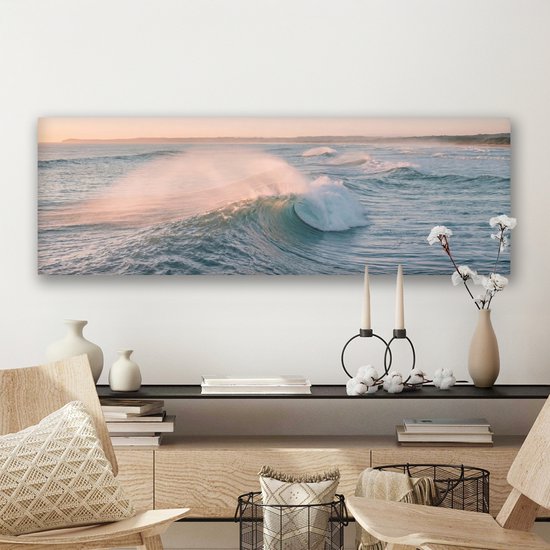 Tableau sur toile 90x30 cm - Décoration murale exclusive Vague - Mer - Eau - Décoration murale salon - Décoration chambre - Accessoires de chambre - Tableaux sur toile