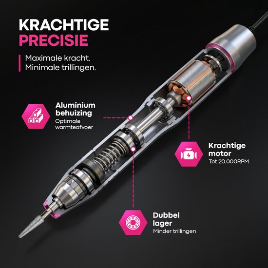 Beeperfect® Elektrische Nagelvijl - Nagelfrees - Nagelvijl - Manicure en Pedicure set - 12 Bitjes en 60 Schuurrolletjes - 3 Extra Accessoires - 20.000RPM