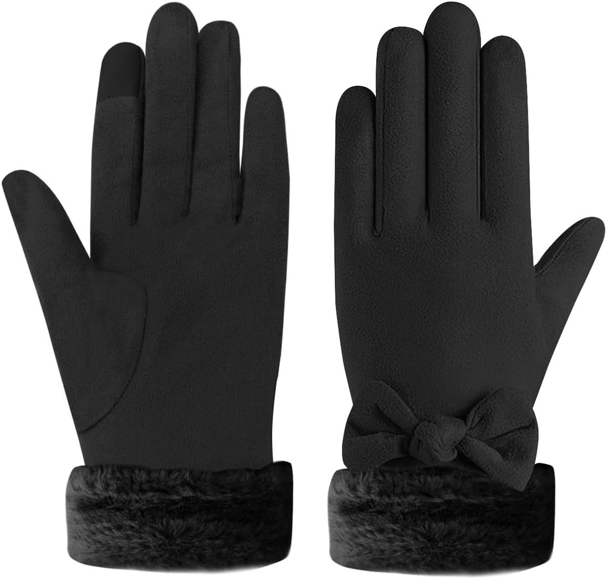 Warme Touchscreen Handschoenen voor Dames, Mode Thermische Winterhandschoenen met Strik, Zachte Pluche Voor Koud Weer en Autorijden