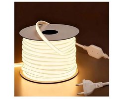 10 meter lange COB LED-lichtstrip voor buiten, 220V, IP65 waterdicht, zelfklevende achterkant, geschikt voor woningen, slaapkamers en terrassen, 10 watt/meter, warm wit licht.