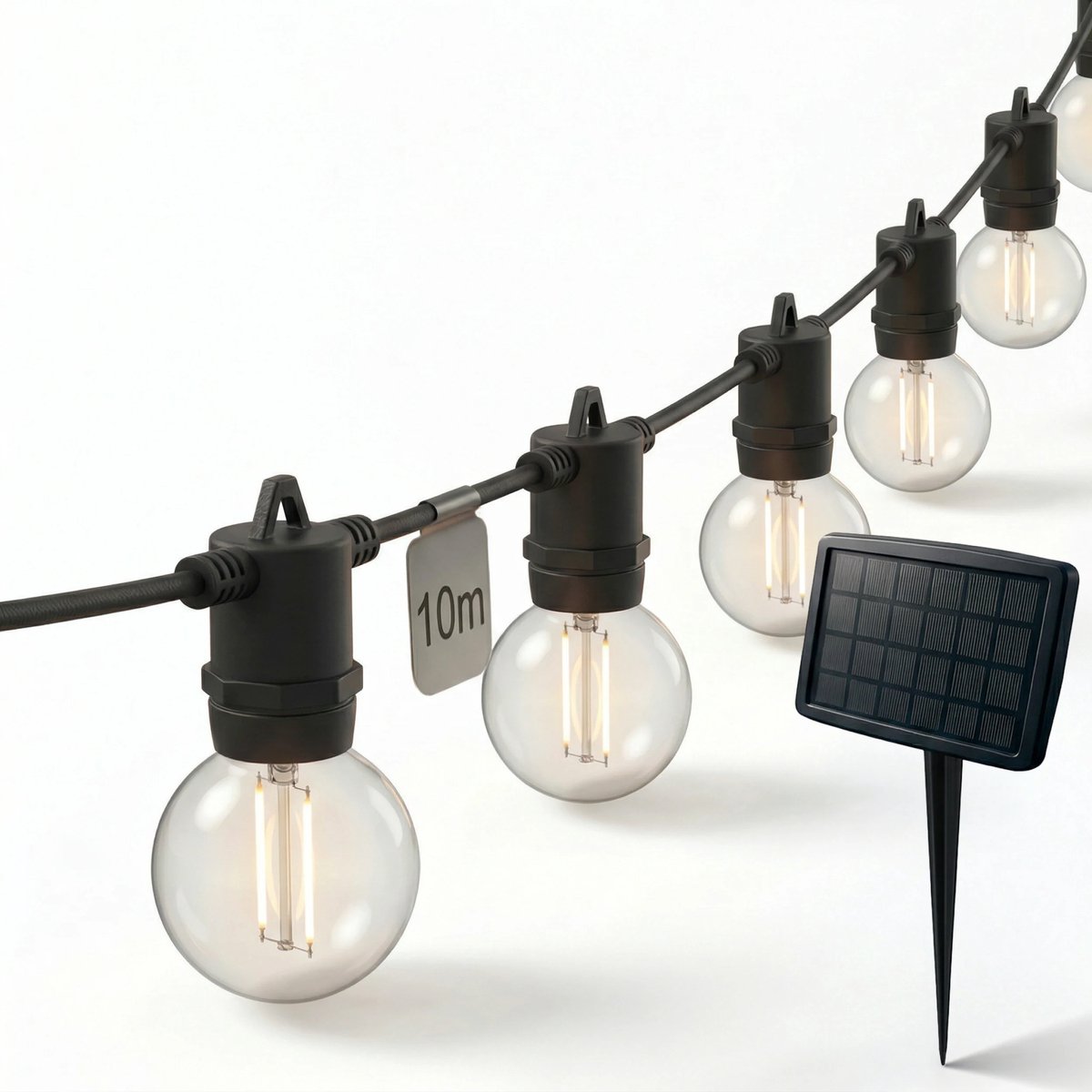 Calex Vista Solar Lichtsnoer voor buiten 10 meter - LED Lichtslinger met 20 lampjes - Warm Wit Licht - Zonne-energie Tuinverlichting - Sfeerverlichting voor de kerstdagen