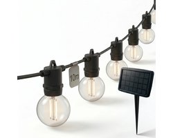 Calex Vista Solar Lichtsnoer voor buiten 10 meter - LED Lichtslinger met 20 lampjes - Warm Wit Licht - Zonne-energie Tuinverlichting - Sfeerverlichting voor de kerstdagen