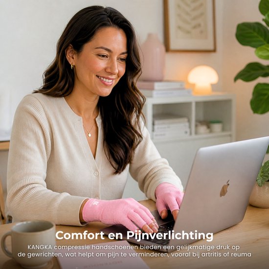 KANGKA® Reuma Compressie Handschoenen - Open vingertoppen voor Bewegingsvrijheid - Verlichting van Artritis en Reumatische Pijn - Maat L - Roze Kleur