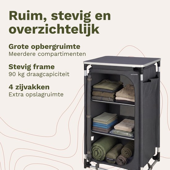 TRVLMORE Campingkast XL - Campingkeuken - 90KG Draagvermogen - Aluminium Frame - Inklapbaar - Incl. Draagtas - 50x60x97CM - Grijs van Merkloos — afbeelding 3