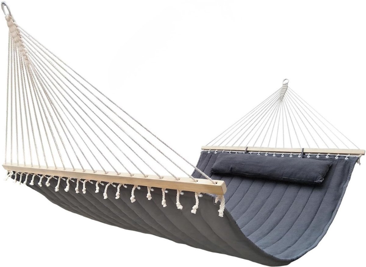 Hangmat - Draagbaar met draagtas - 360 x 450cm - Draagvermogen tot 300 kg - Grijs - Hangmat met Spreidstok - Weerbestendig - Hangmatten Camping - hangmat 2 persoons - van Imperatoris