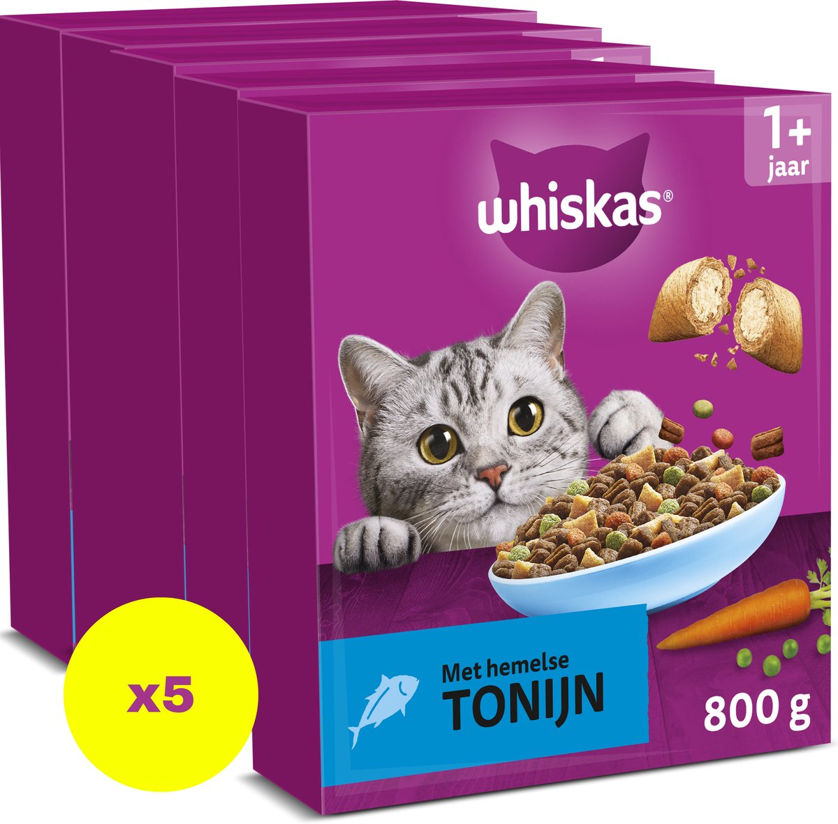 Whiskas Whiskas Kattenbrokken - Adult 1+ - Adult - Tonijn - doos 5x800g