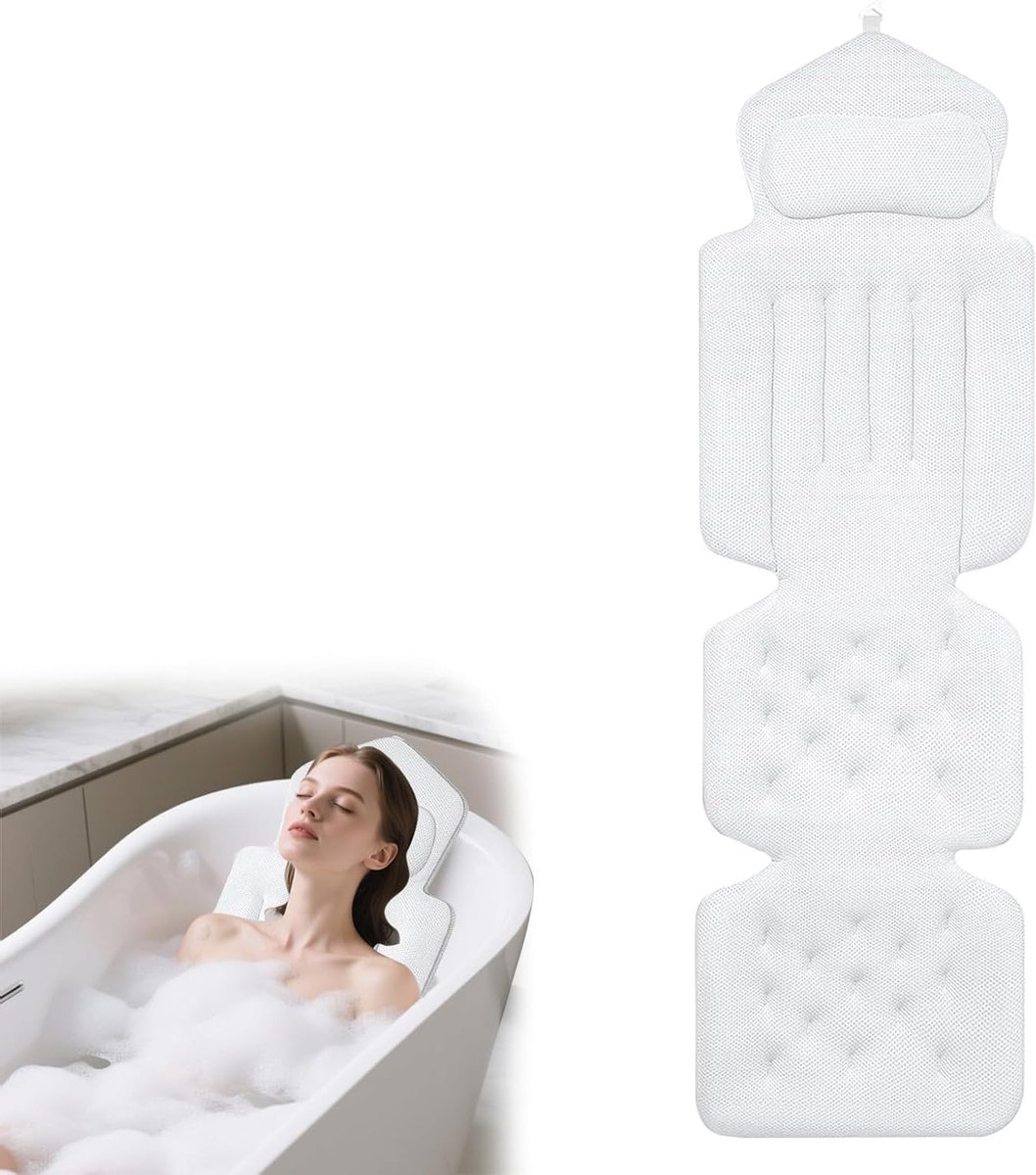 Comfortabel Full Body Badkussen voor Ontspanning, Dikke Hoofdkussen voor Nek en Schouders, Luxe Spa Accessoire (Wit, 134x41cm)