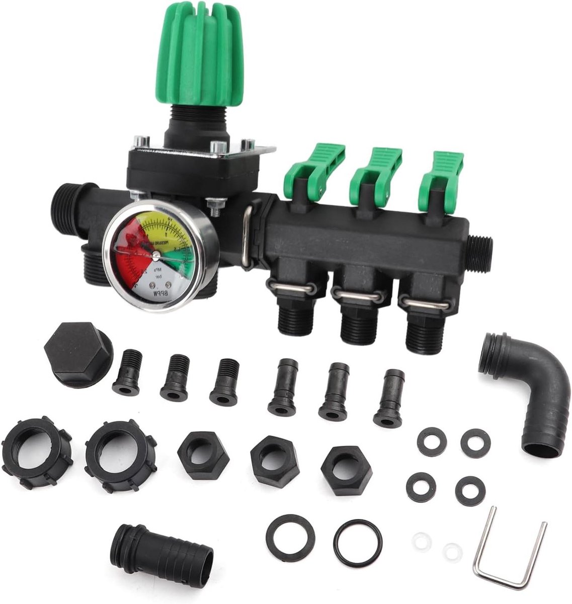 Afsluitklep Sproeier - Watersplitter Regelklep - Agrarisch Gebruik - 3-Weg Splitter - 23 x 18 x 11 cm - Zwart